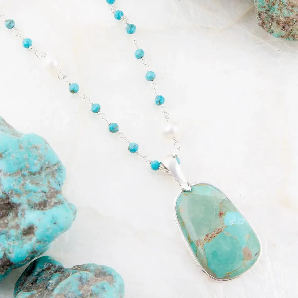 Madeleine Blue Turquoise and Sterling Silver Drop Pendant Necklace - Barse Jewelry - Flyclothing LLC