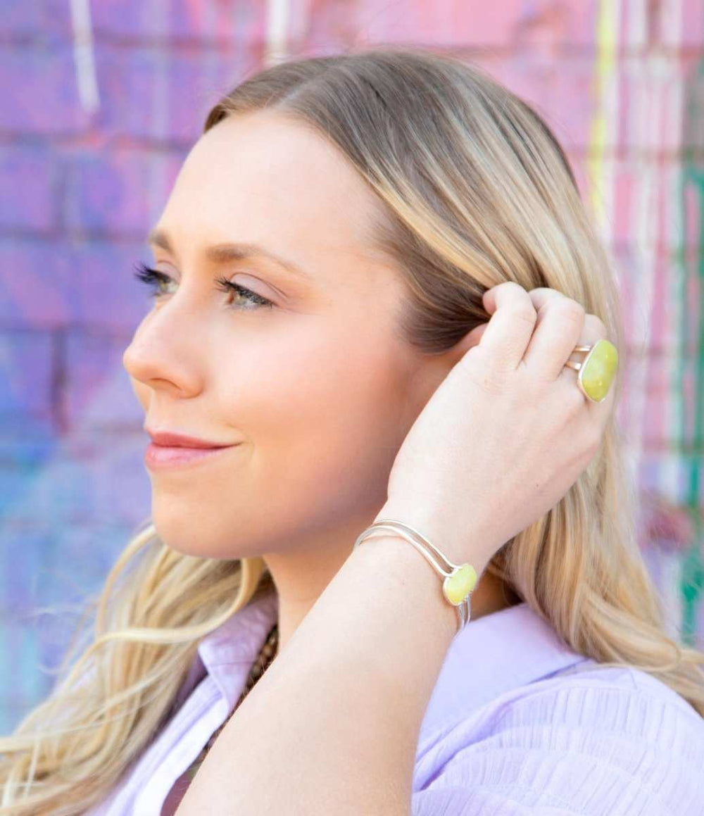 Madeleine Yellow Jade Sterling Silver Cuff Bracelet - Barse Jewelry - Flyclothing LLC