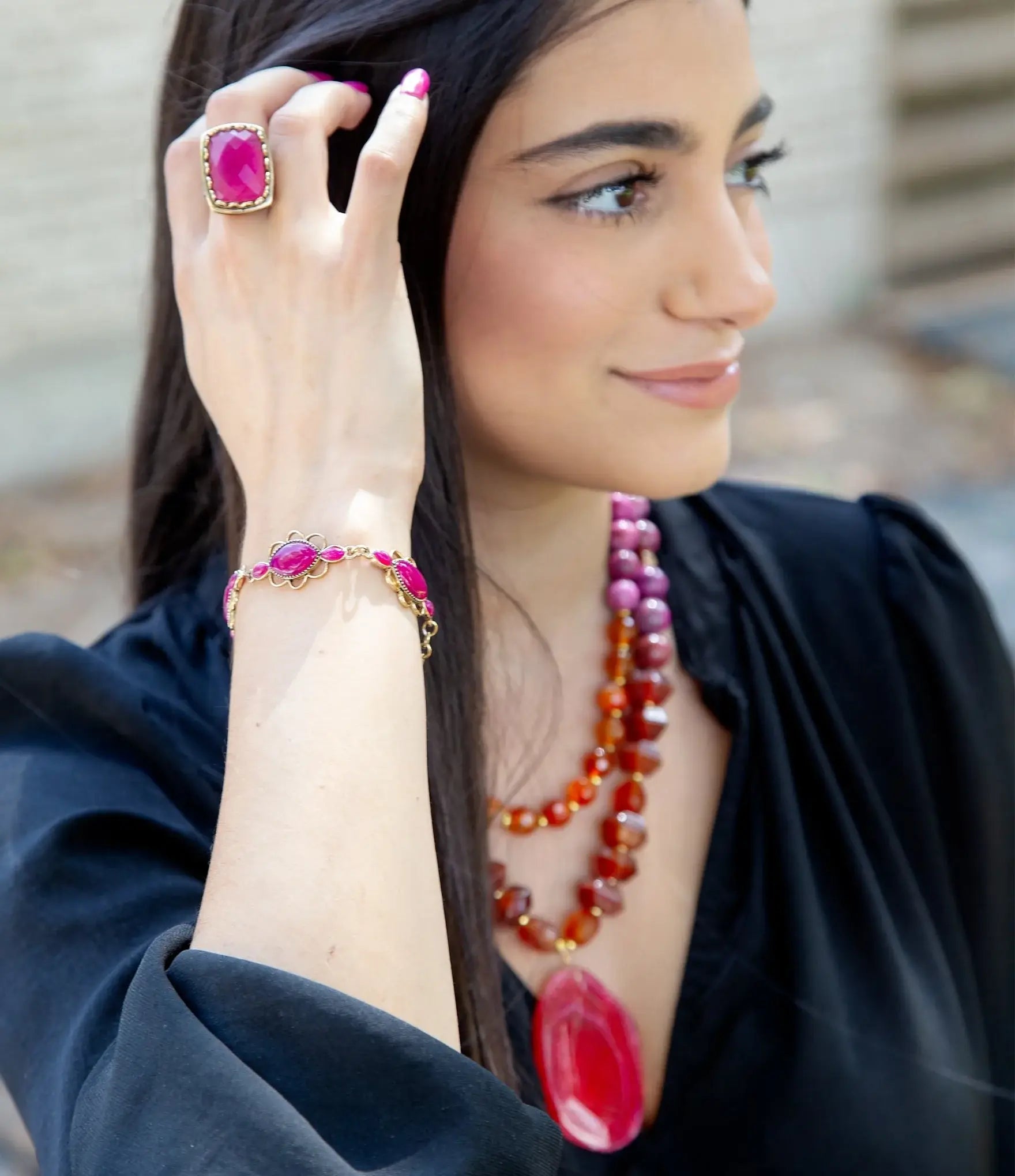 Magenta Agate Link Bracelet - Barse Jewelry - Flyclothing LLC