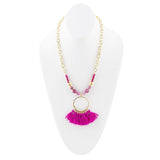 Pink Magenta Dreams Agate Tassel Golden Necklace - Barse Jewelry