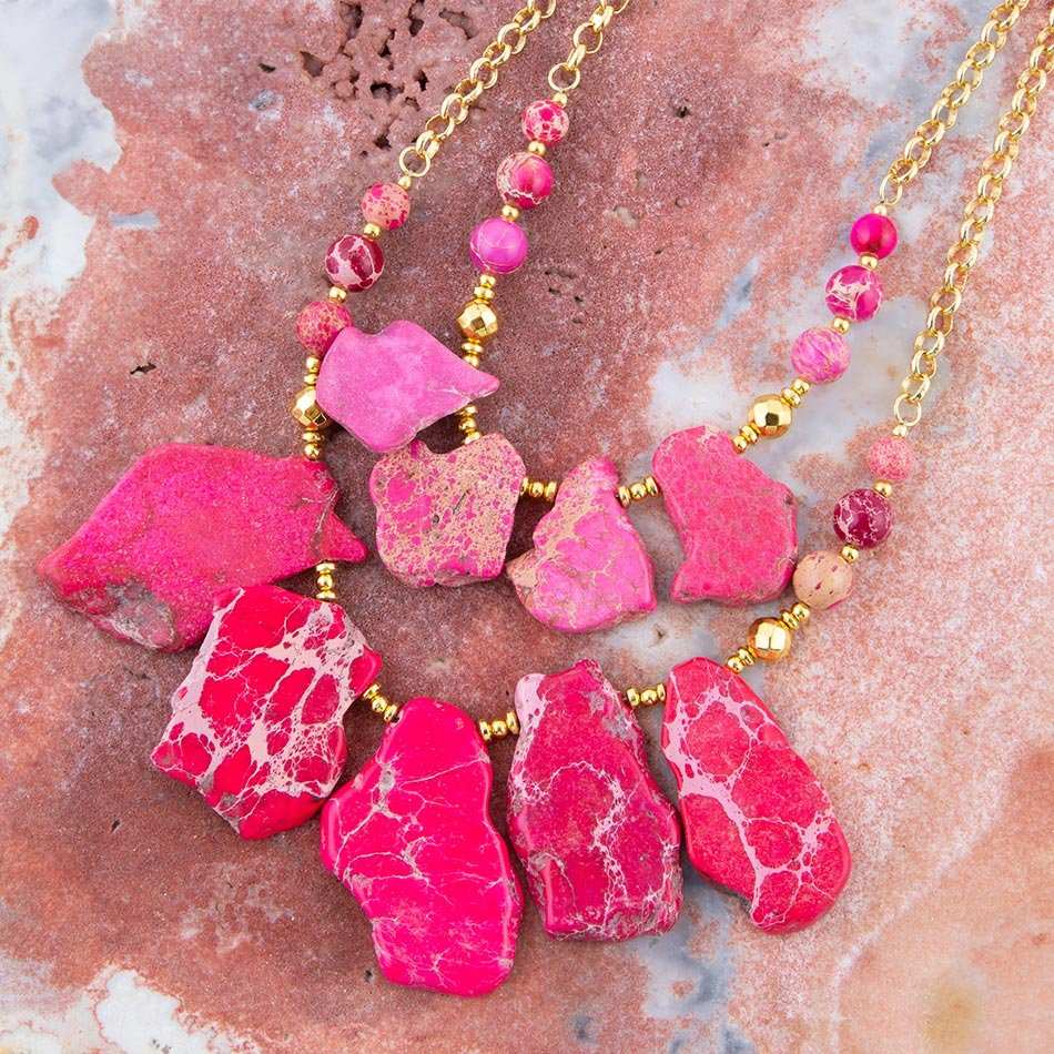 Pink Magenta Dreams Jasper and Goldtone Statement Necklace - Barse Jewelry - Flyclothing LLC