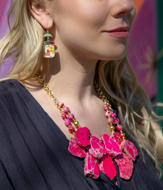 Pink Magenta Dreams Jasper and Goldtone Statement Necklace - Barse Jewelry - Flyclothing LLC