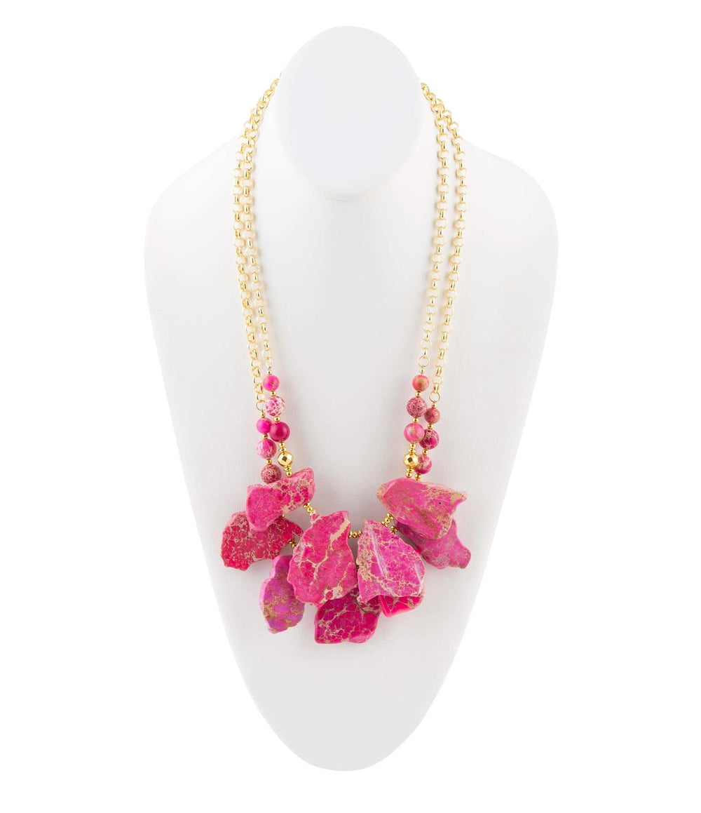 Pink Magenta Dreams Jasper and Goldtone Statement Necklace - Barse Jewelry - Flyclothing LLC