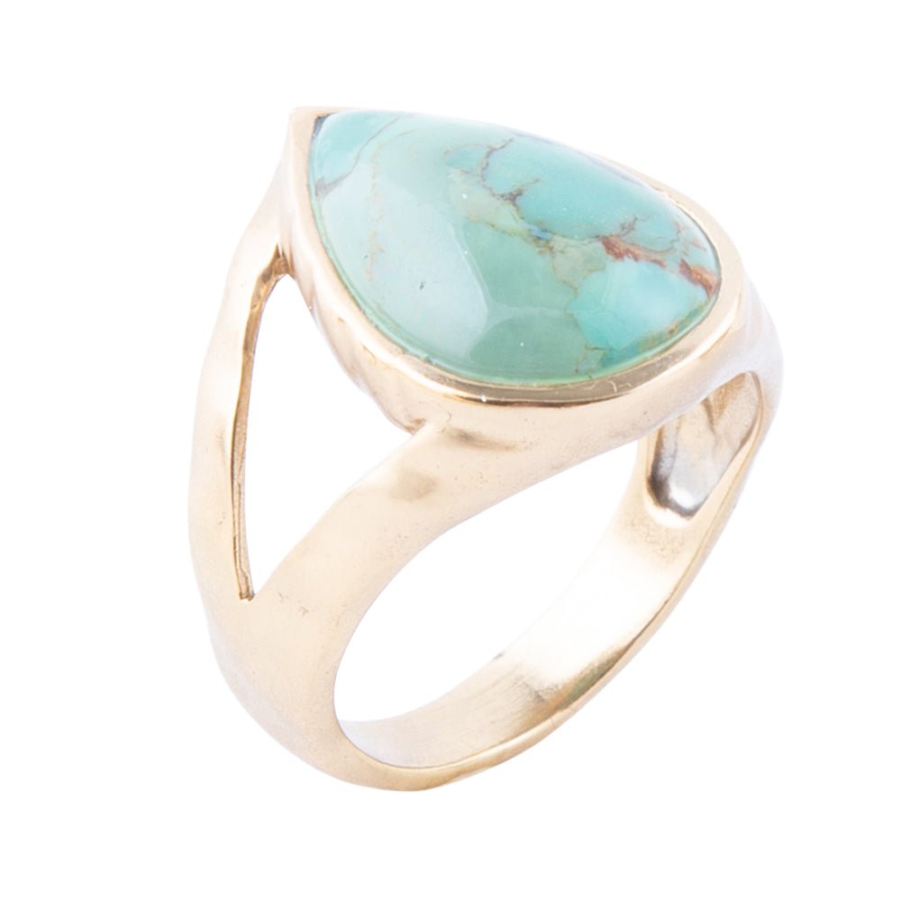 Maisy Blue Turquoise Golden Teardrop Ring - Barse Jewelry