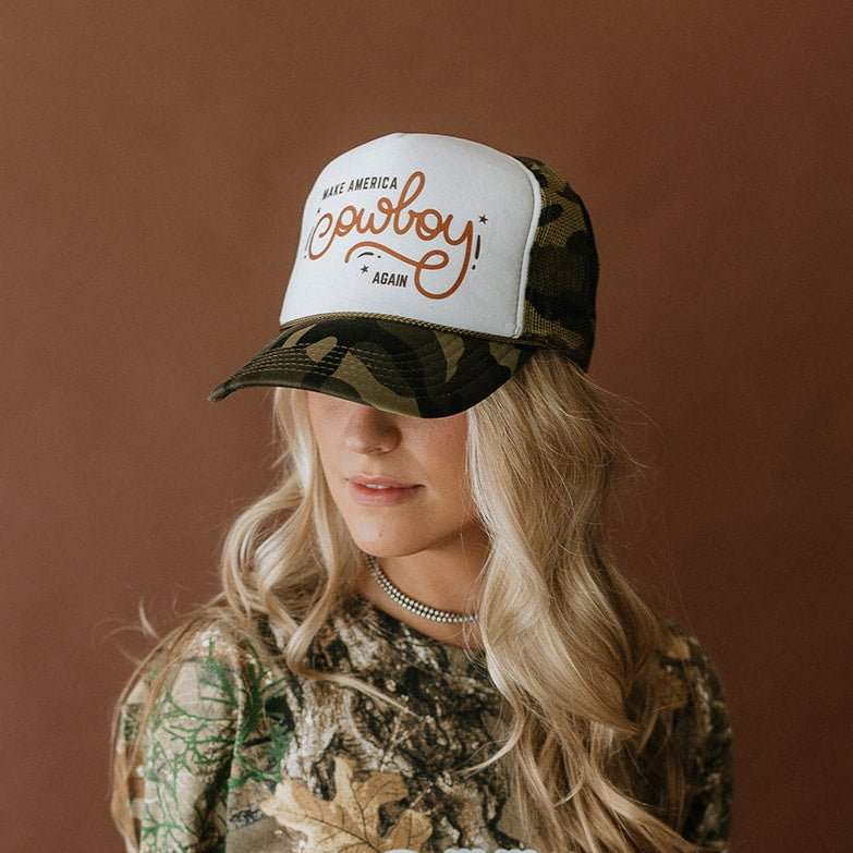 Make America Cowboy Again Camo Trucker Hat - Wild Junkie - Flyclothing LLC