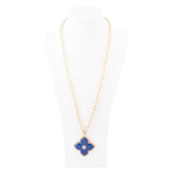 Maltese Cross Blue Lapis Golden Chain Pendant Necklace - Barse Jewelry