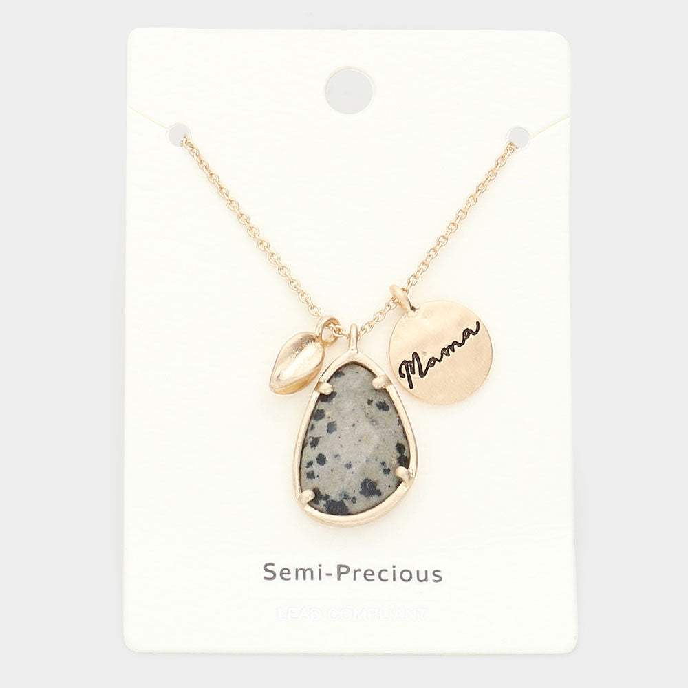 Mama Metal Disc Irregular Teardrop Semi Precious Pendant Necklace - Madeline Love - Flyclothing LLC