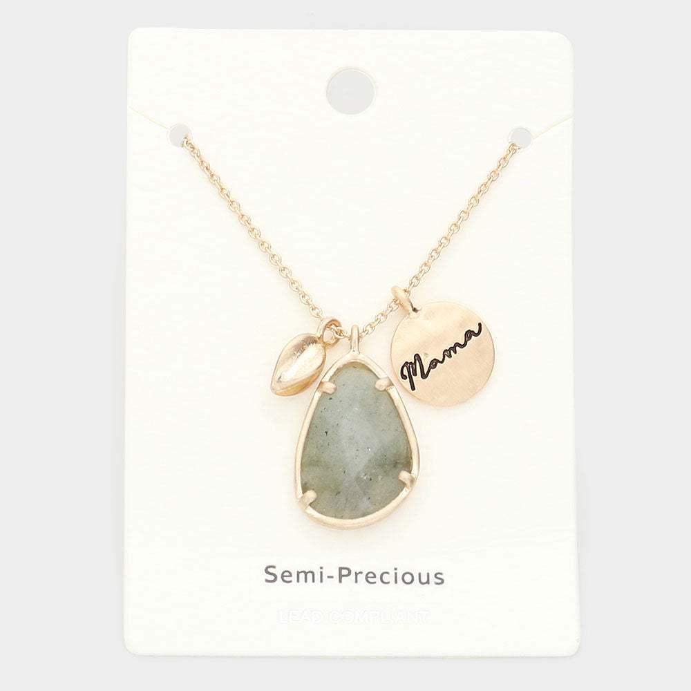 Mama Metal Disc Irregular Teardrop Semi Precious Pendant Necklace - Madeline Love - Flyclothing LLC