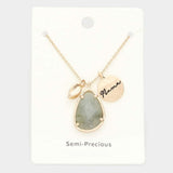 Mama Metal Disc Irregular Teardrop Semi Precious Pendant Necklace - Madeline Love - Flyclothing LLC