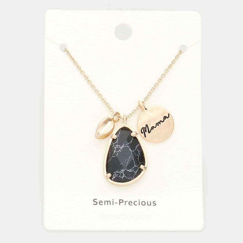 Mama Metal Disc Irregular Teardrop Semi Precious Pendant Necklace - Madeline Love - Flyclothing LLC