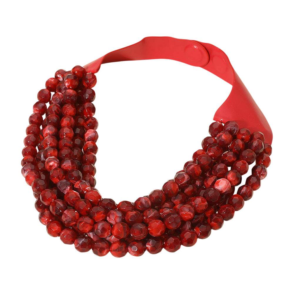 Marbled Faceted Acrylic Ball Beaded Multi Strand Layered Faux Leather Magnetic Necklace - Madeline Love - Flyclothing LLC