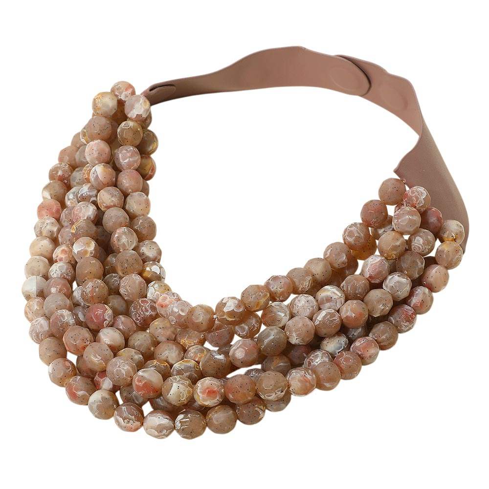 Marbled Faceted Acrylic Ball Beaded Multi Strand Layered Faux Leather Magnetic Necklace - Madeline Love - Flyclothing LLC