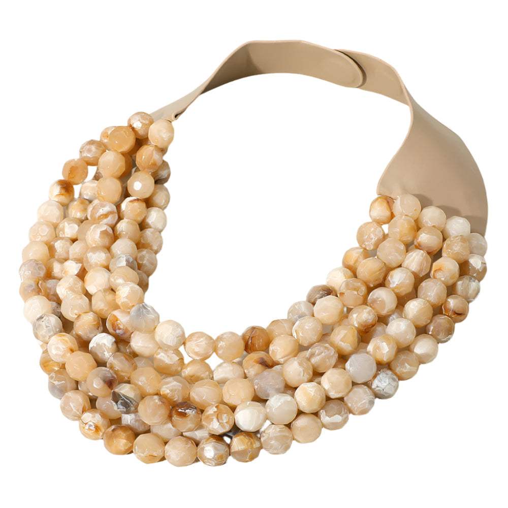 Marbled Faceted Acrylic Ball Beaded Multi Strand Layered Faux Leather Magnetic Necklace - Madeline Love - Flyclothing LLC