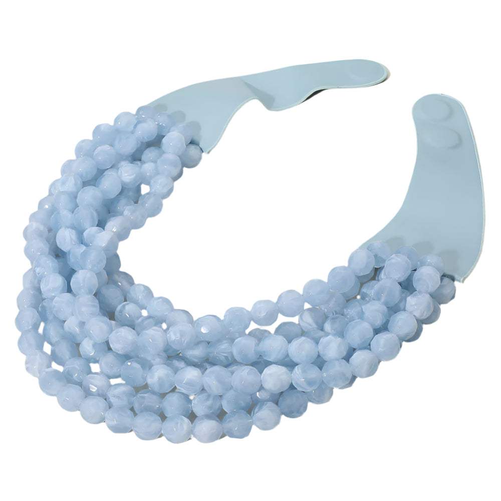 Marbled Faceted Acrylic Ball Beaded Multi Strand Layered Faux Leather Magnetic Necklace - Madeline Love - Flyclothing LLC