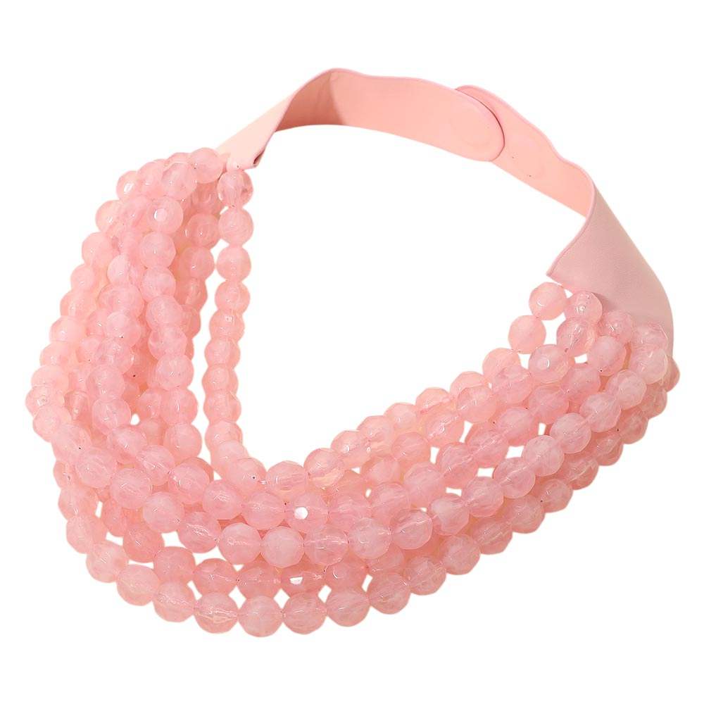 Marbled Faceted Acrylic Ball Beaded Multi Strand Layered Faux Leather Magnetic Necklace - Madeline Love - Flyclothing LLC