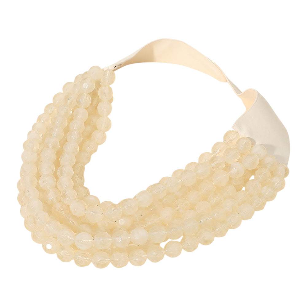 Marbled Faceted Acrylic Ball Beaded Multi Strand Layered Faux Leather Magnetic Necklace - Madeline Love - Flyclothing LLC