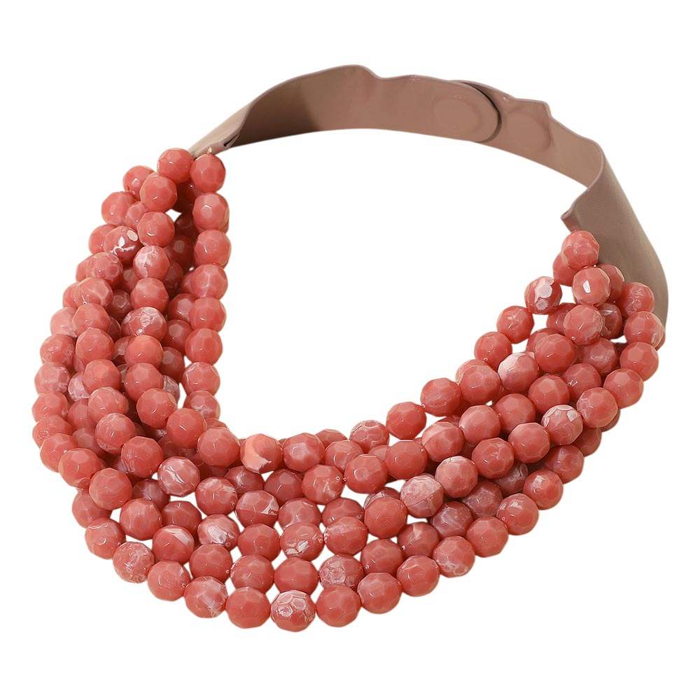 Marbled Faceted Acrylic Ball Beaded Multi Strand Layered Faux Leather Magnetic Necklace - Madeline Love - Flyclothing LLC