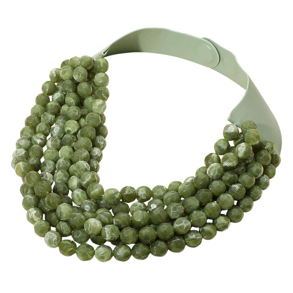 Marbled Faceted Acrylic Ball Beaded Multi Strand Layered Faux Leather Magnetic Necklace - Madeline Love - Flyclothing LLC