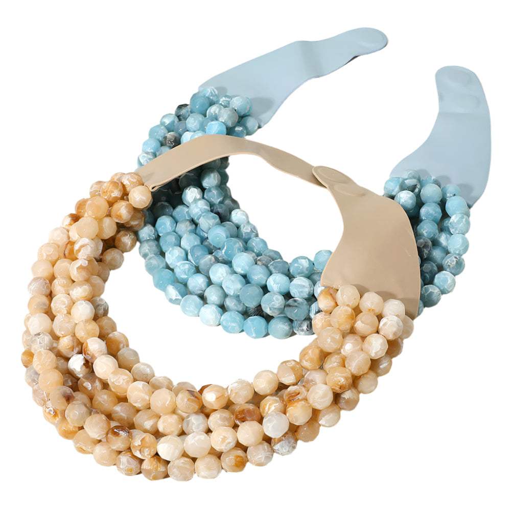 Marbled Faceted Acrylic Ball Beaded Multi Strand Layered Faux Leather Magnetic Necklace - Madeline Love - Flyclothing LLC