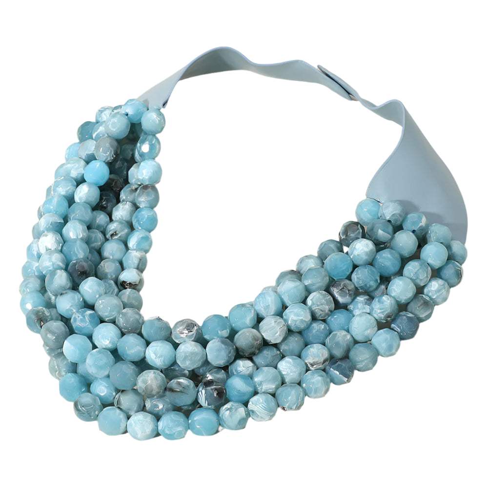 Marbled Faceted Acrylic Ball Beaded Multi Strand Layered Faux Leather Magnetic Necklace - Madeline Love - Flyclothing LLC