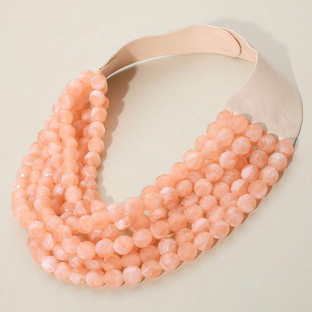 Marbled Faceted Acrylic Ball Beaded Multi Strand Layered Faux Leather Magnetic Necklace - Madeline Love - Flyclothing LLC