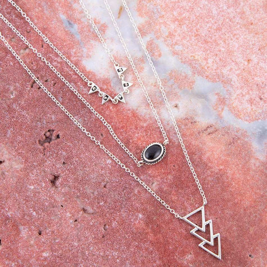 Marcasite and Onyx Sterling Silver Layered Necklace - Barse Jewelry - Flyclothing LLC