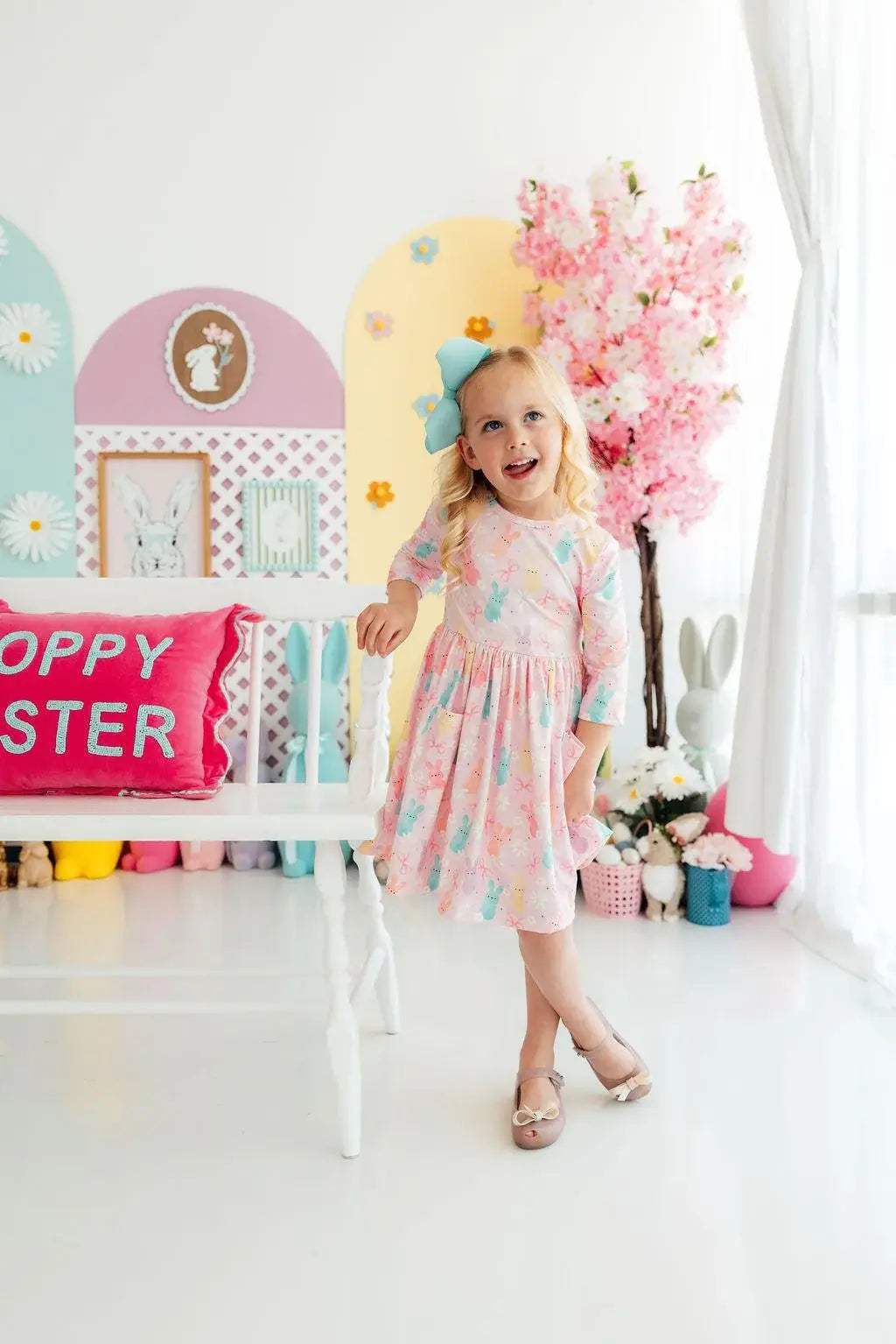 Preppy Peeps 3/4 Sleeve Pocket Twirl Dress - Mila & Rose ® - Flyclothing LLC