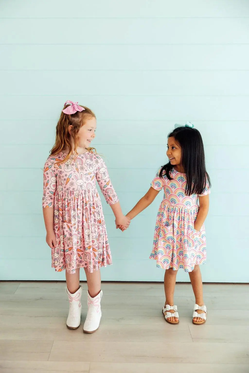 Springtime Bunnies 3/4 Sleeve Pocket Twirl Dress - Mila & Rose ® - Flyclothing LLC