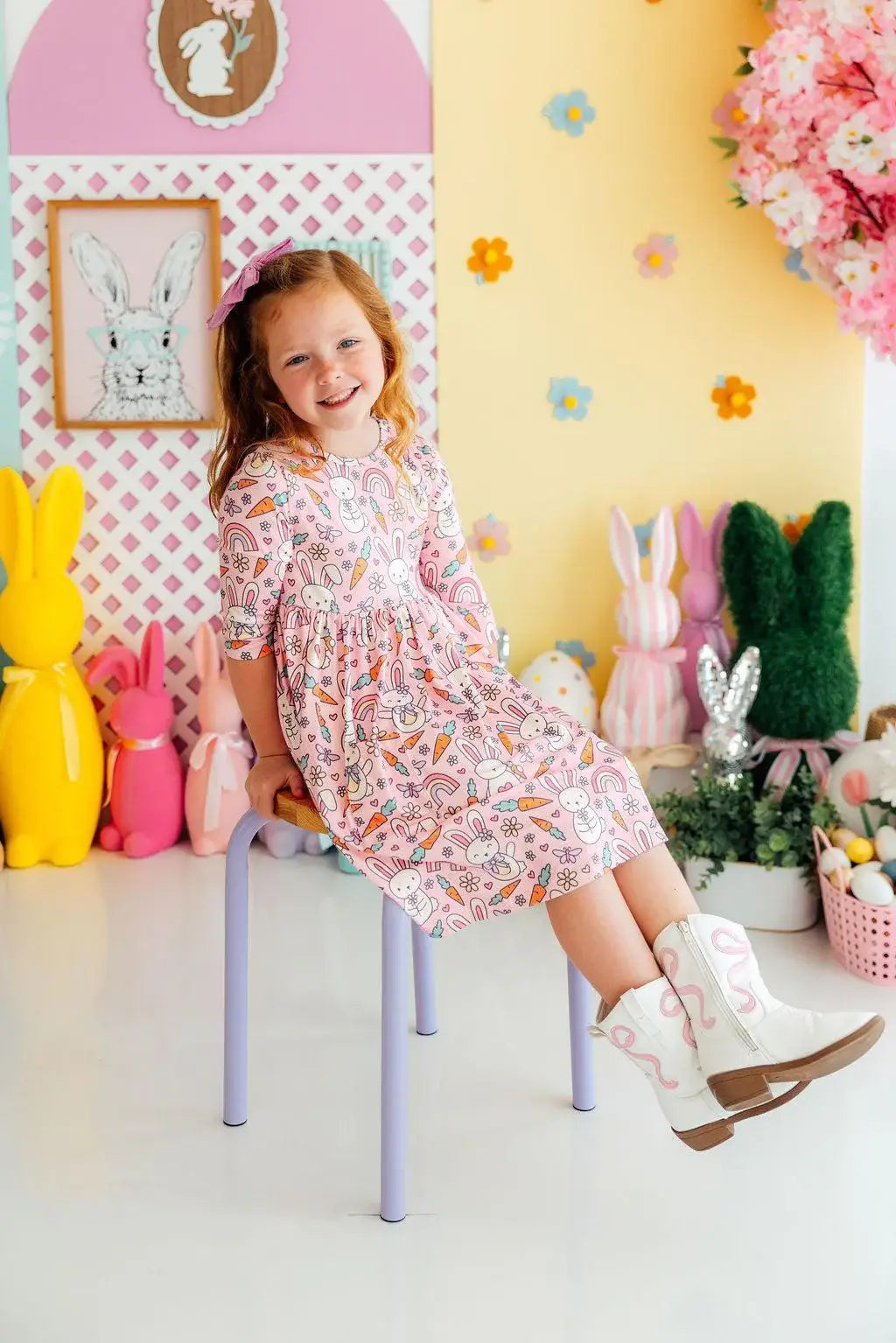 Springtime Bunnies 3/4 Sleeve Pocket Twirl Dress - Mila & Rose ® - Flyclothing LLC