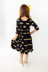 Iowa Black Tigerhawk 3/4 Sleeve Pocket Twirl Dress - Mila & Rose ® - Flyclothing LLC