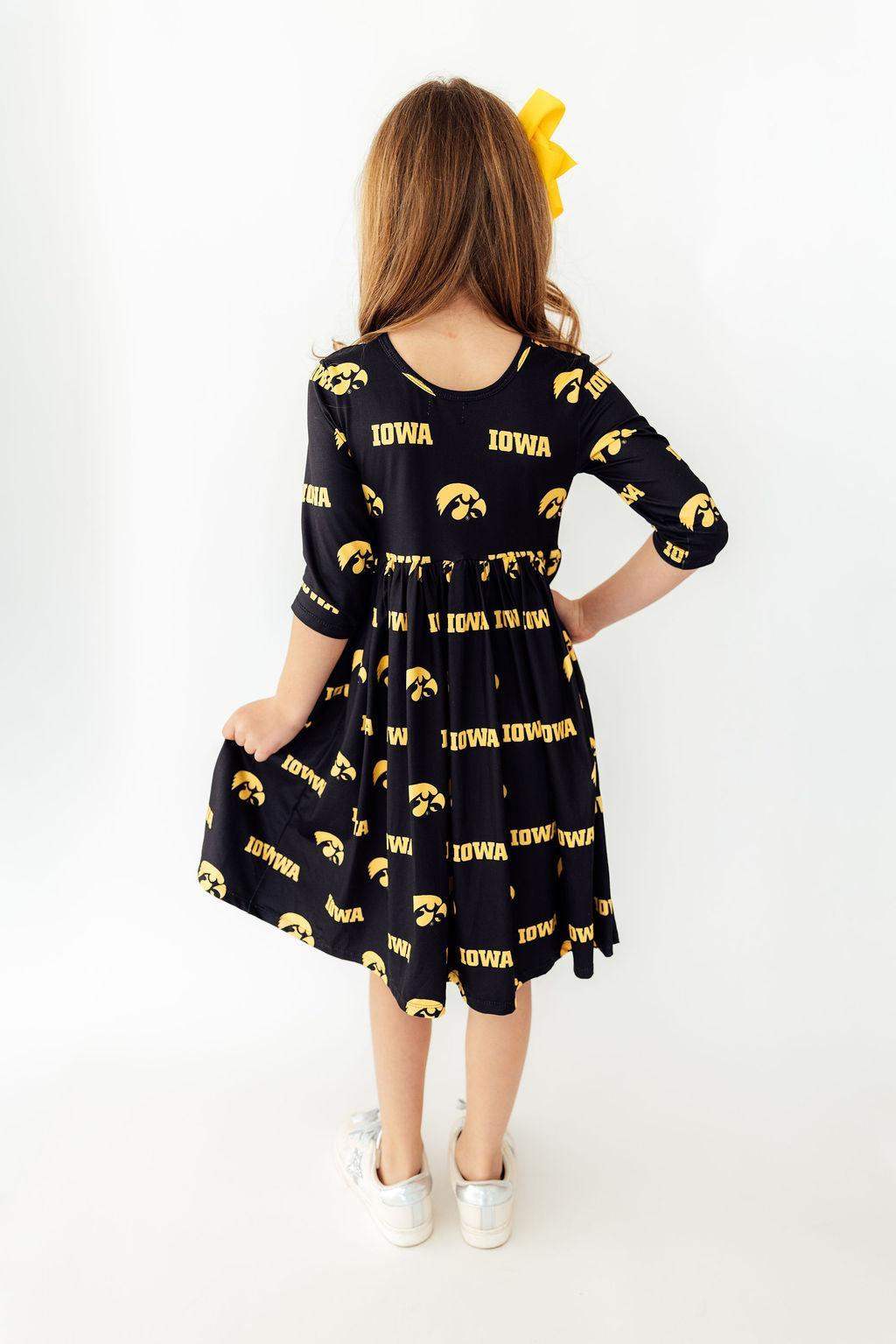 Iowa Black Tigerhawk 3/4 Sleeve Pocket Twirl Dress - Mila & Rose ® - Flyclothing LLC