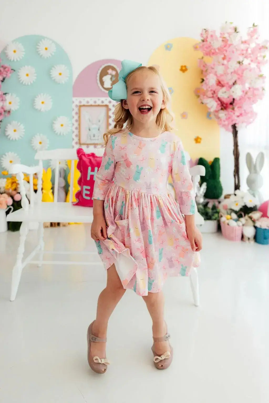 Preppy Peeps 3/4 Sleeve Pocket Twirl Dress - Mila & Rose ® - Flyclothing LLC