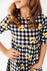 Iowa Plaid Tigerhawk 3/4 Sleeve Pocket Twirl Dress - Mila & Rose ® - Flyclothing LLC