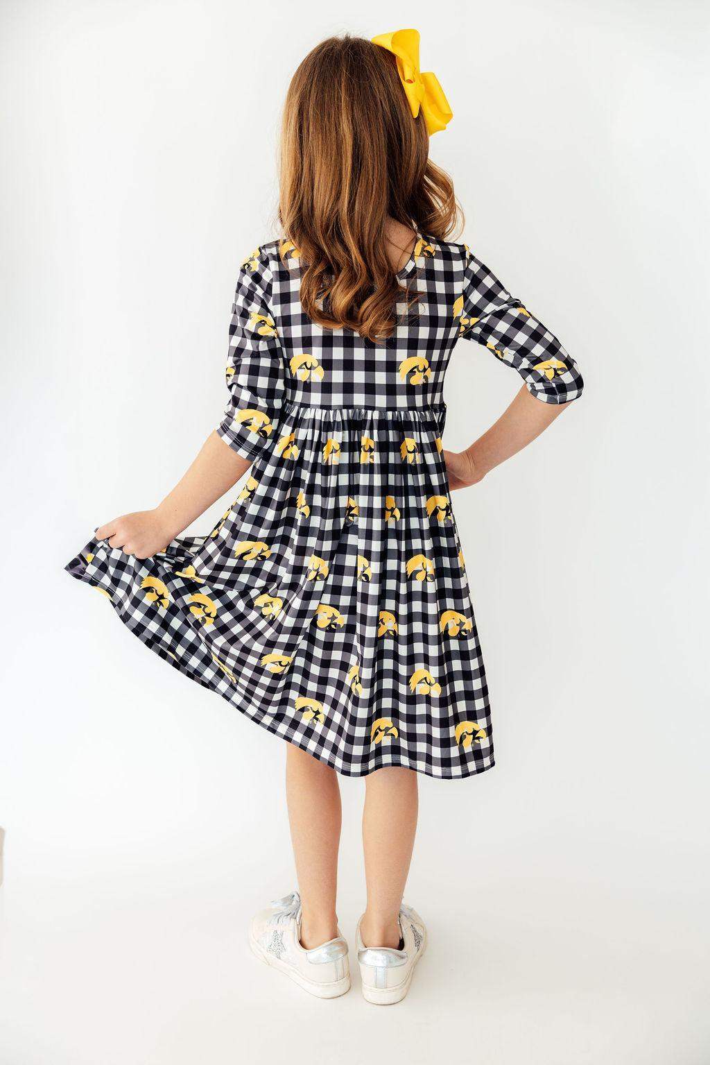 Iowa Plaid Tigerhawk 3/4 Sleeve Pocket Twirl Dress - Mila & Rose ® - Flyclothing LLC