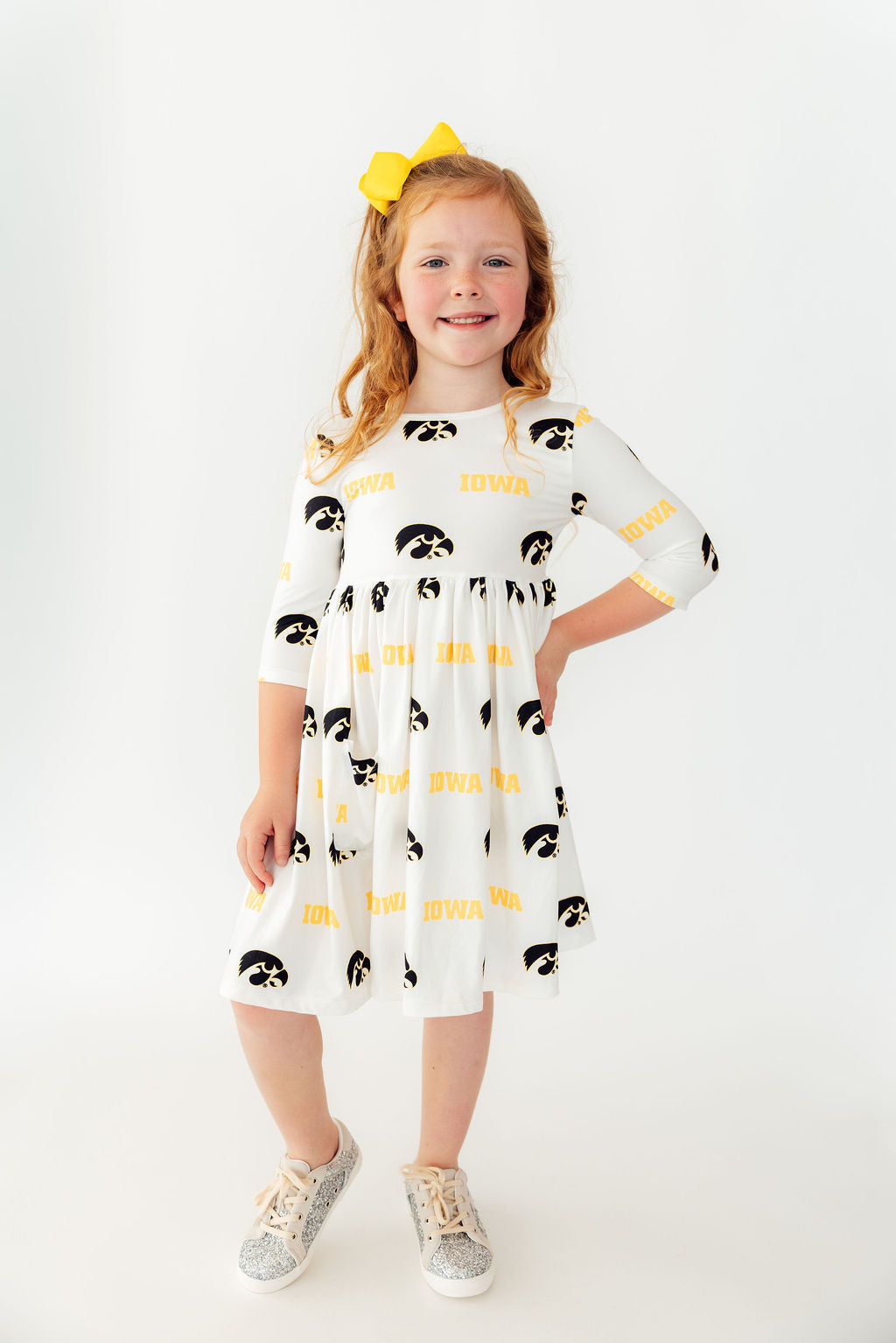 Iowa White Tigerhawk 3/4 Sleeve Pocket Twirl Dress - Mila & Rose ® - Flyclothing LLC