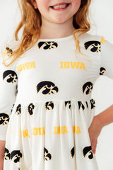 Iowa White Tigerhawk 3/4 Sleeve Pocket Twirl Dress - Mila & Rose ® - Flyclothing LLC