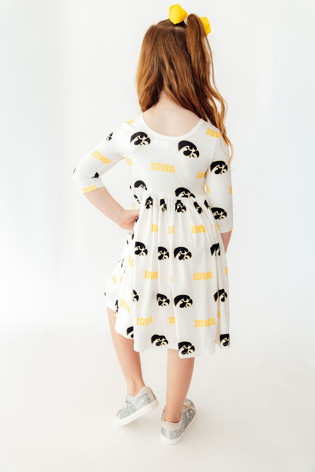 Iowa White Tigerhawk 3/4 Sleeve Pocket Twirl Dress - Mila & Rose ® - Flyclothing LLC