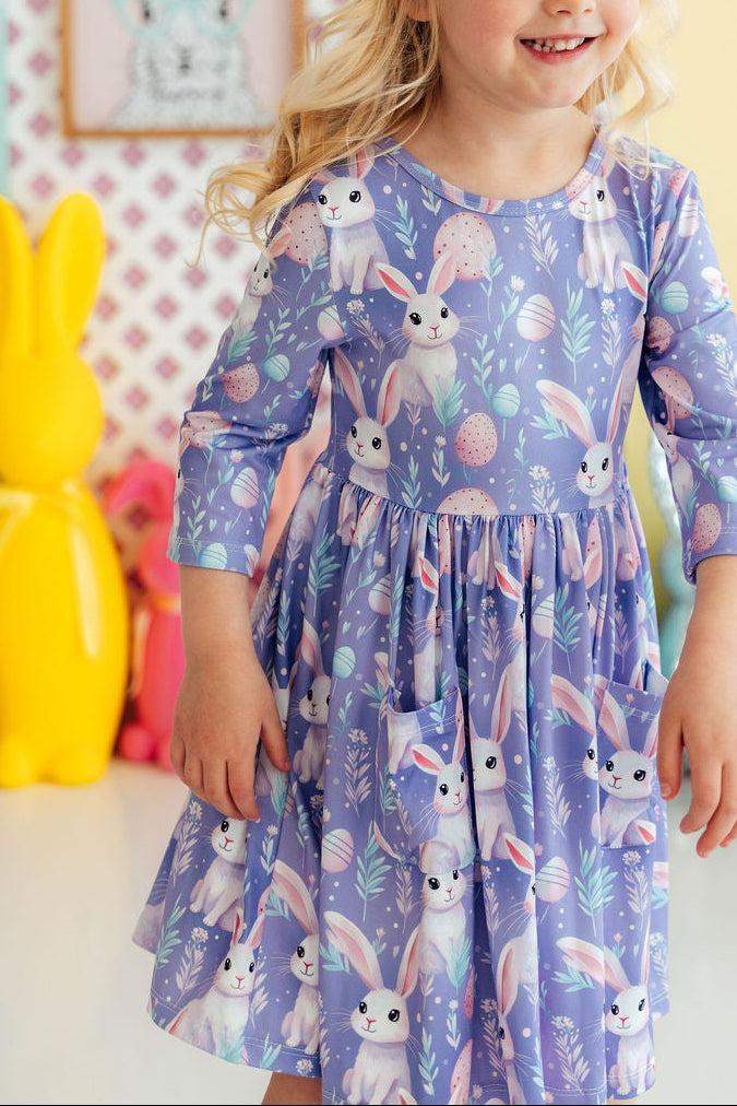 Beautiful Bunnies 3/4 Sleeve Pocket Twirl Dress - Mila & Rose ® - Flyclothing LLC