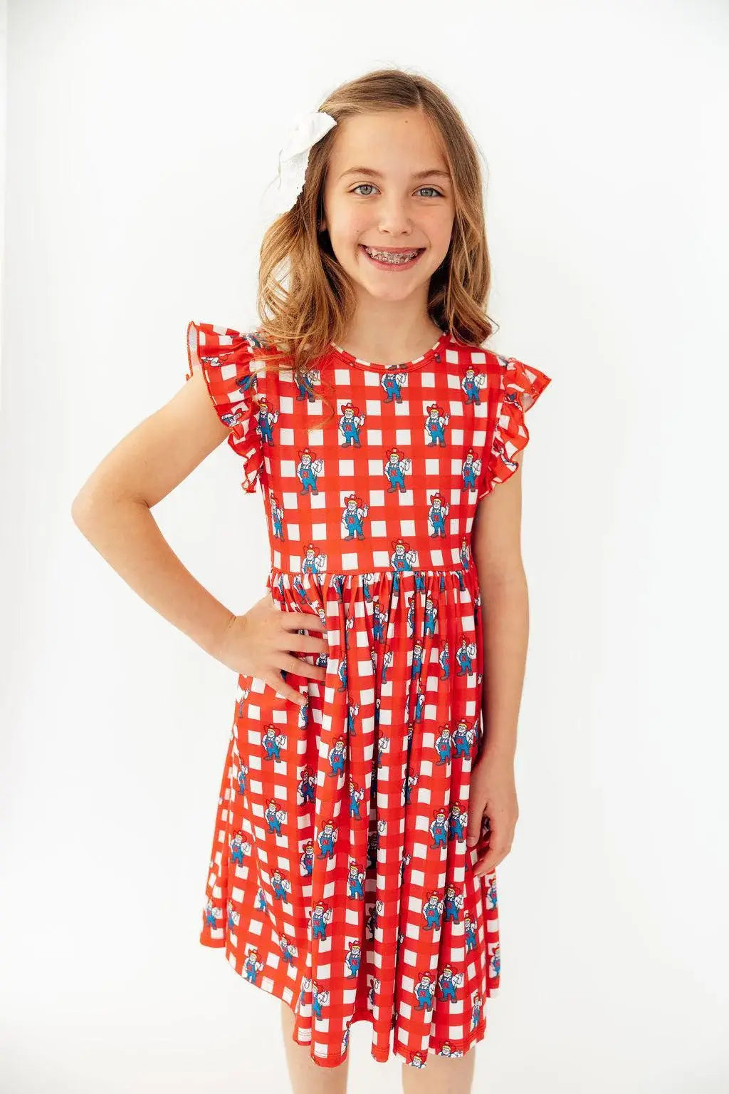 Nebraska Plaid Herbie Husker Flutter Twirl Dress - Mila & Rose ® - Flyclothing LLC