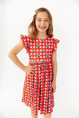 Nebraska Plaid Herbie Husker Flutter Twirl Dress - Mila & Rose ® - Flyclothing LLC