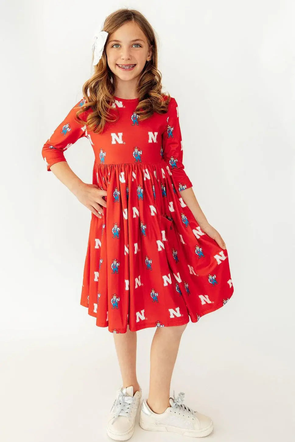 Nebraska Red Herbie Husker 3/4 Sleeve Pocket Twirl Dress - Mila & Rose ® - Flyclothing LLC