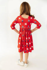 Nebraska Red Herbie Husker 3/4 Sleeve Pocket Twirl Dress - Mila & Rose ® - Flyclothing LLC