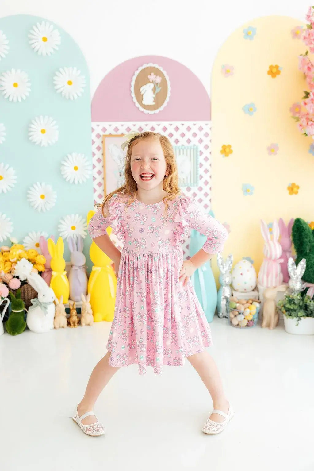 Little Bow Peeps 3/4 Sleeve Ruffle Twirl Dress - Mila & Rose ® - Flyclothing LLC
