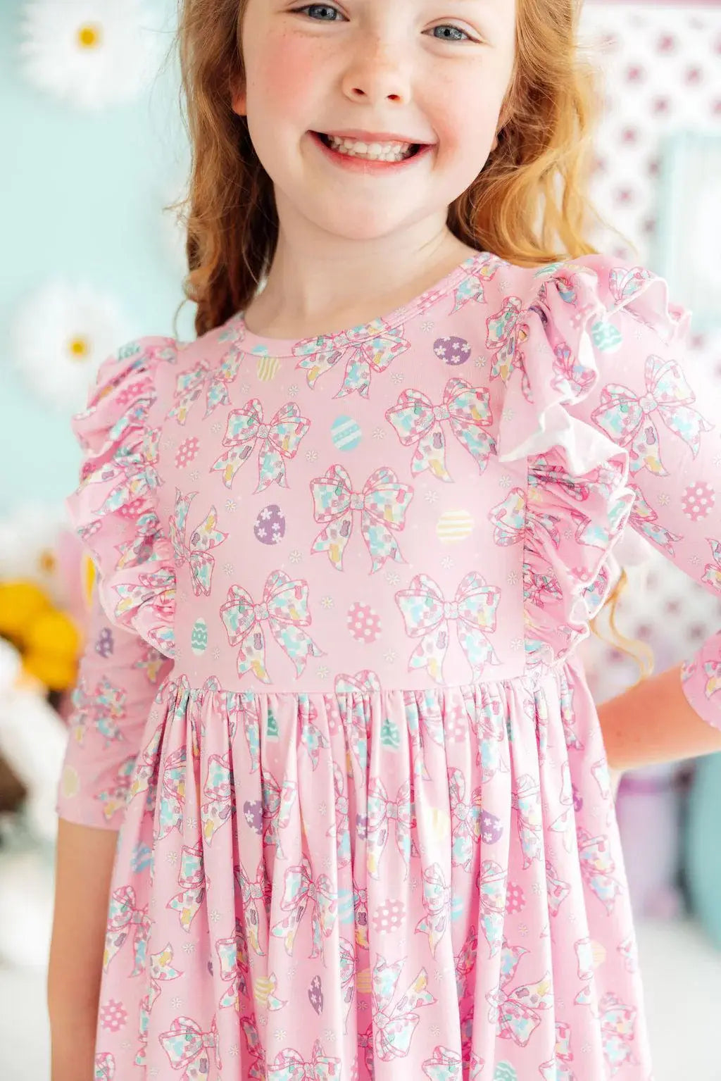Little Bow Peeps 3/4 Sleeve Ruffle Twirl Dress - Mila & Rose ® - Flyclothing LLC