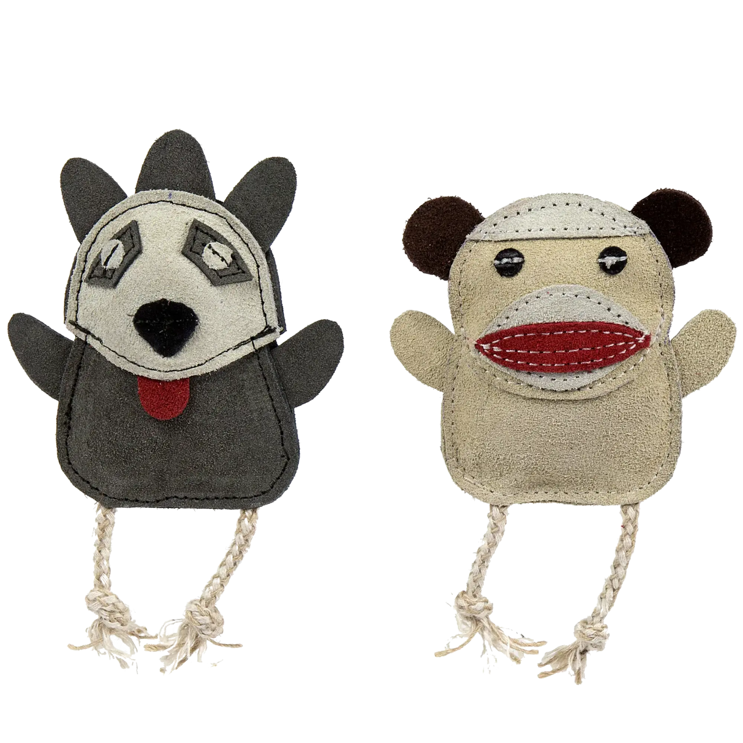 Natural Leather Wee Buddies Sock Monkey & Raccoon Dog Toys, 2 Pack - HuggleHounds - Flyclothing LLC