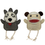 Natural Leather Wee Buddies Sock Monkey & Raccoon Dog Toys, 2 Pack - HuggleHounds - Flyclothing LLC