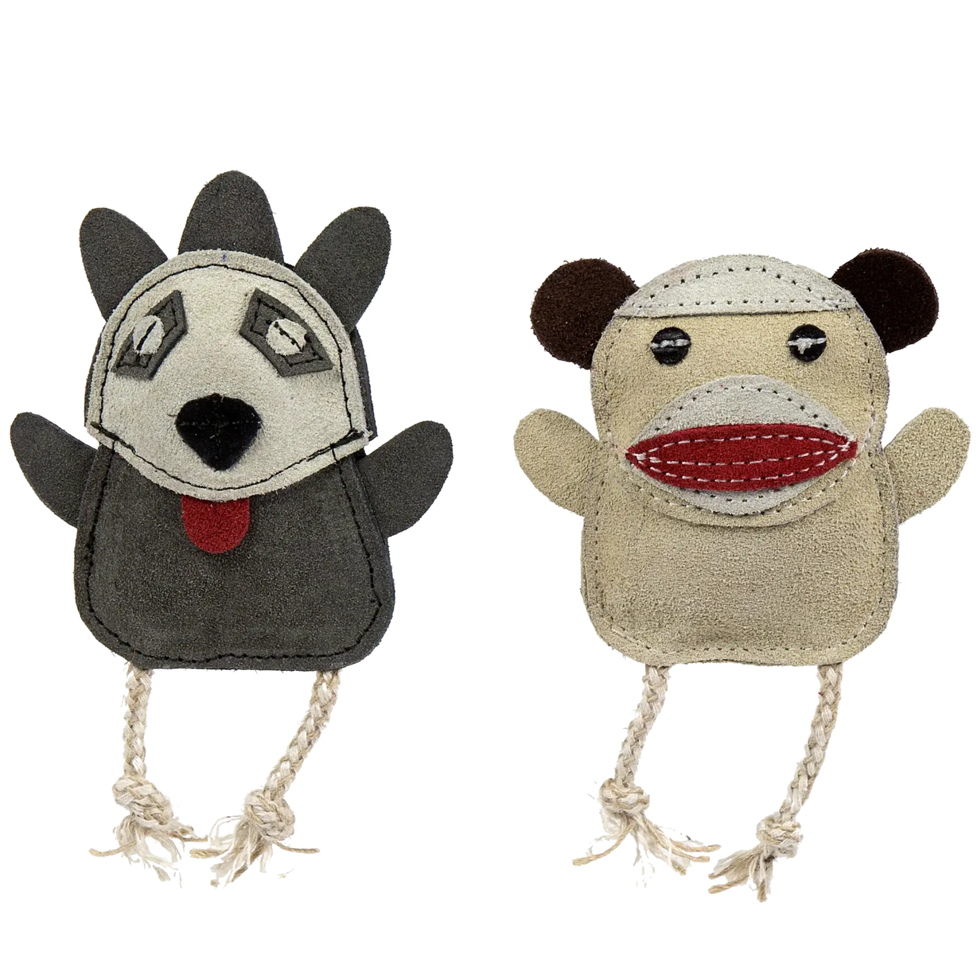 Natural Leather Wee Buddies Sock Monkey & Raccoon Dog Toys, 2 Pack - HuggleHounds - Flyclothing LLC