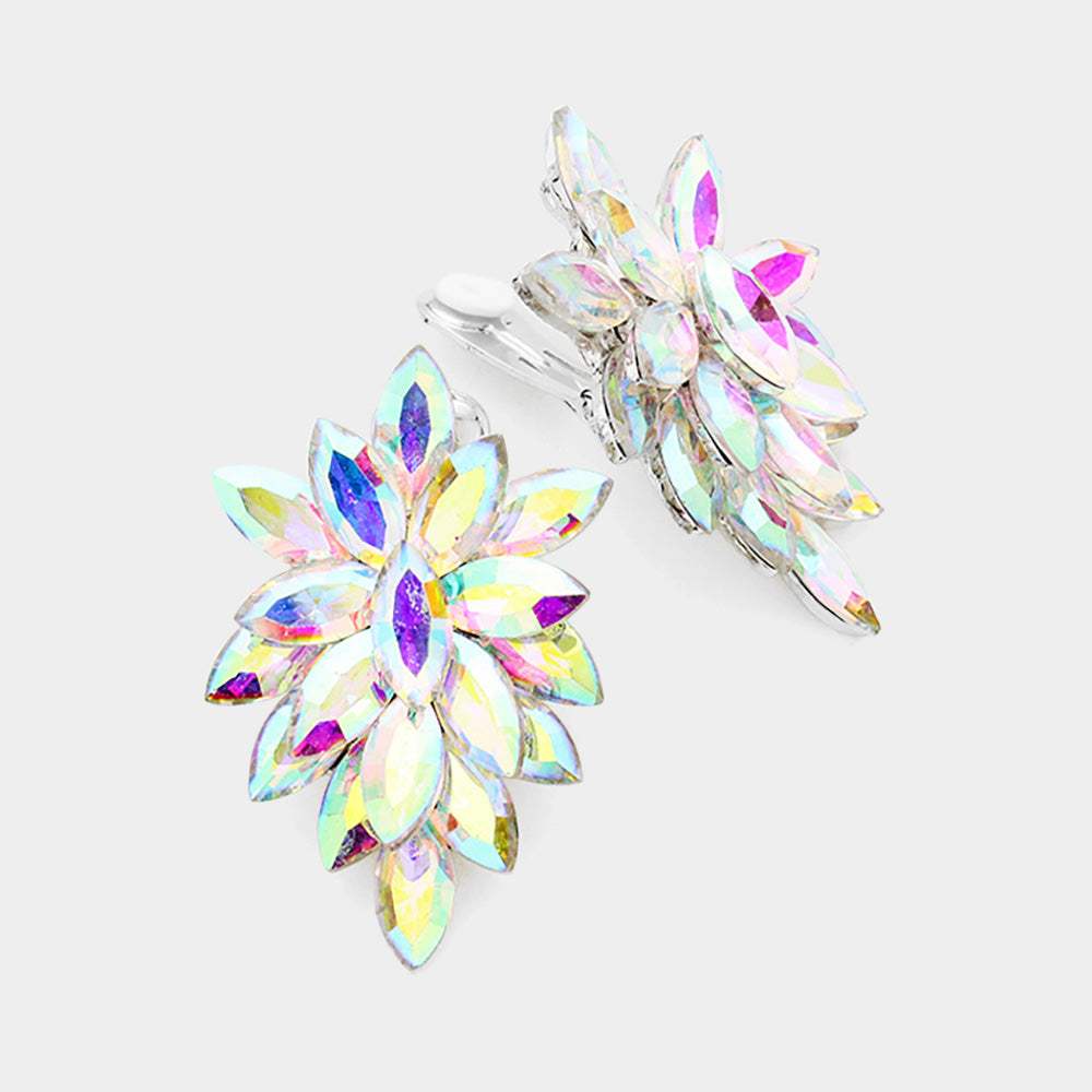 Marquise Crystal Cluster Clip on Evening Earrings - Madeline Love - Flyclothing LLC