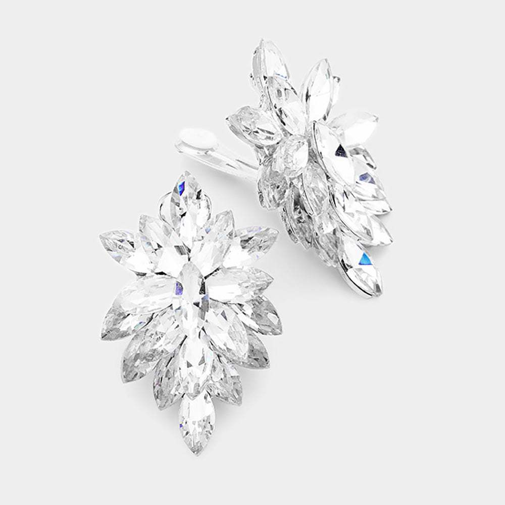 Marquise Crystal Cluster Clip on Evening Earrings - Madeline Love - Flyclothing LLC