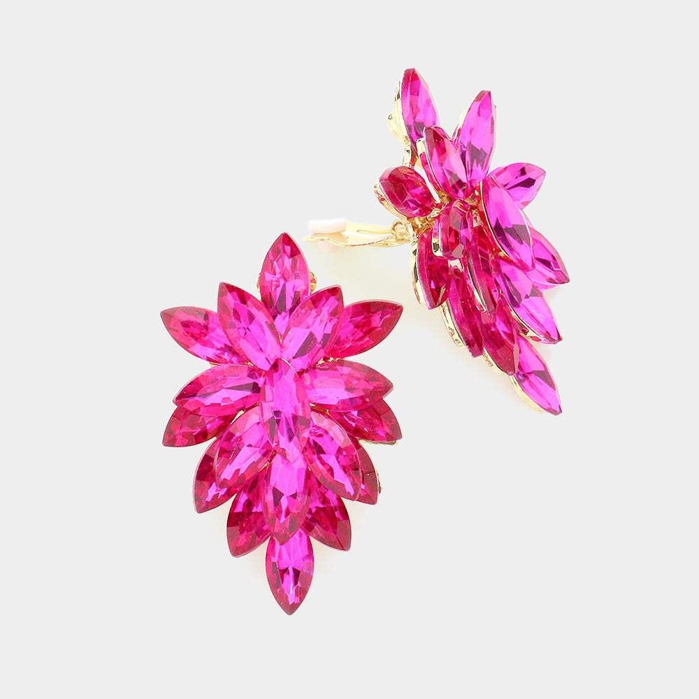 Marquise Crystal Cluster Clip on Evening Earrings - Madeline Love - Flyclothing LLC